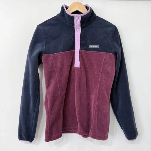 Columbia Benton Springs Half Snap Pullover Fleece II Womens Small Blue Burgundy - Picture 2 of 8